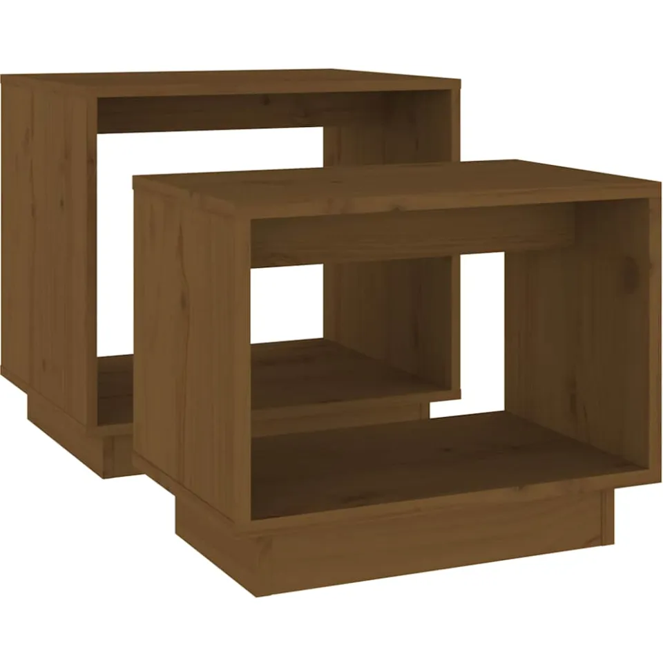 vidaXL 2-delige Salontafelset massief grenenhout honingbruin bruin, foto 4