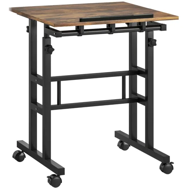 ZYLARO Zit-sta Bureau met Plank & 4 Wielen - Verrijdbaar Zit Sta Bureau - In Hoogte Verstelbaar 70,5-120 cm - Computerbureau - Computer Tafel - Bureautafel - Desk - Game Bureau - Rustiek Bruin Rustiek bruin + zwart
