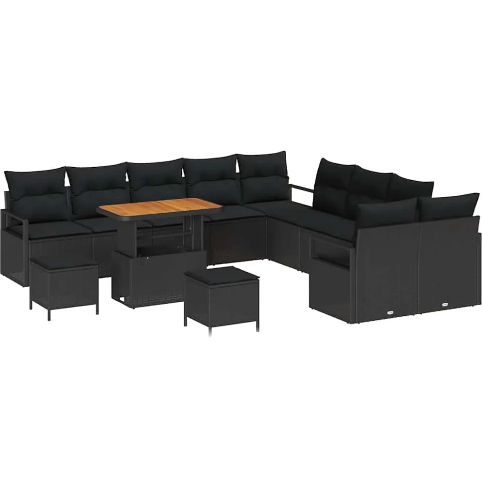 vidaXL Tuinbankenset 13 st Zwart poly rattan