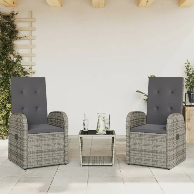 vidaXL 3-delige Tuinset met kussens poly rattan grijs, foto 2