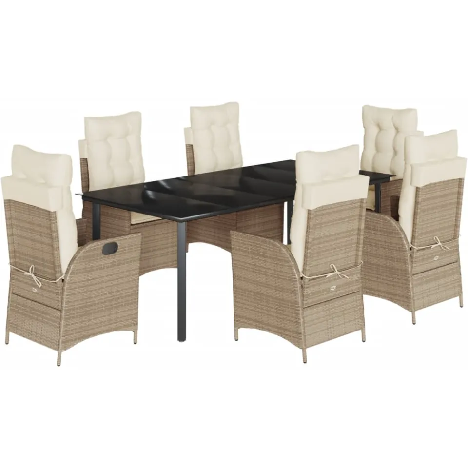 vidaXL 7-delige Tuinset met kussens poly rattan beige, foto 3