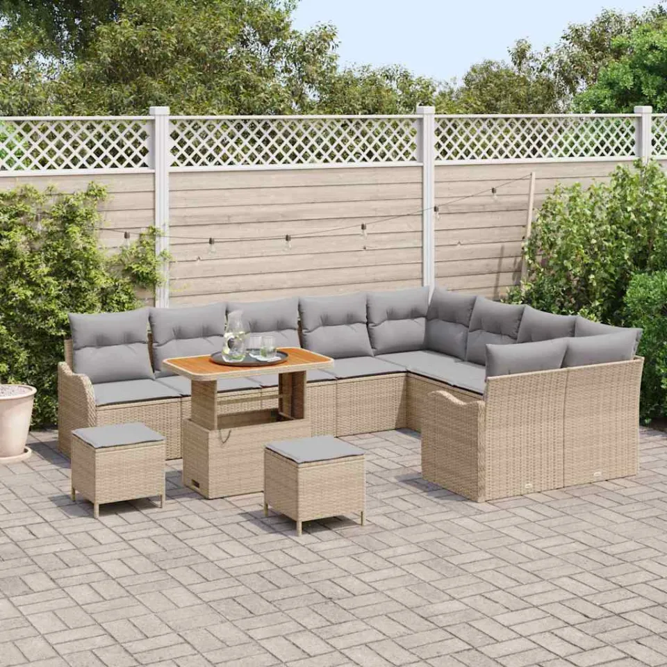 vidaXL Tuinbankenset 12 st Beige poly rattan, foto 3