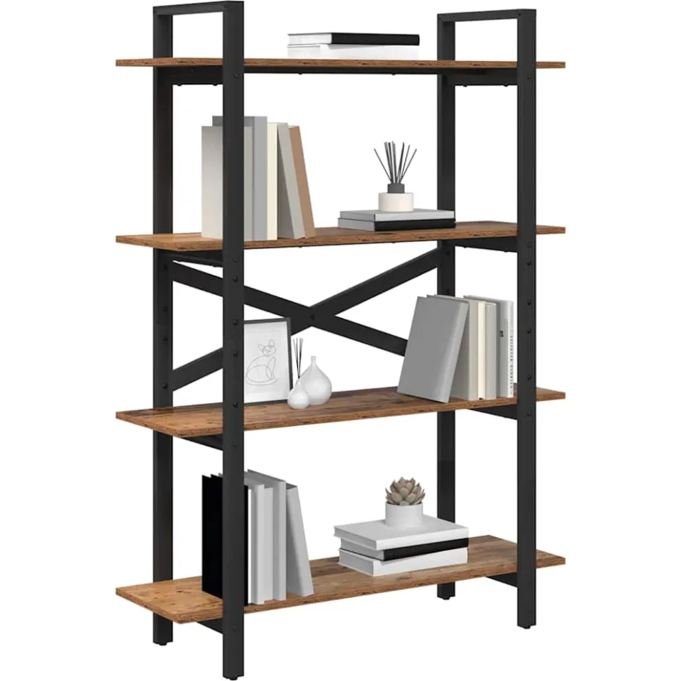 vidaXL Boekenkast 4-laags 100 x 33,5 x 140 cm Bewerkt hout Oud Hout Bruin