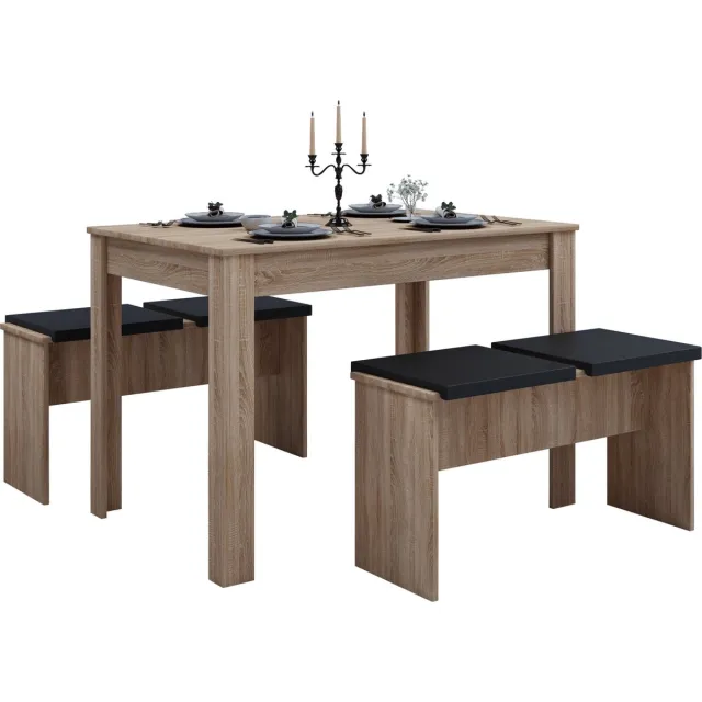 Vcm Esal eethoek Eettafel en 2 bankenSonoma eiken decor.