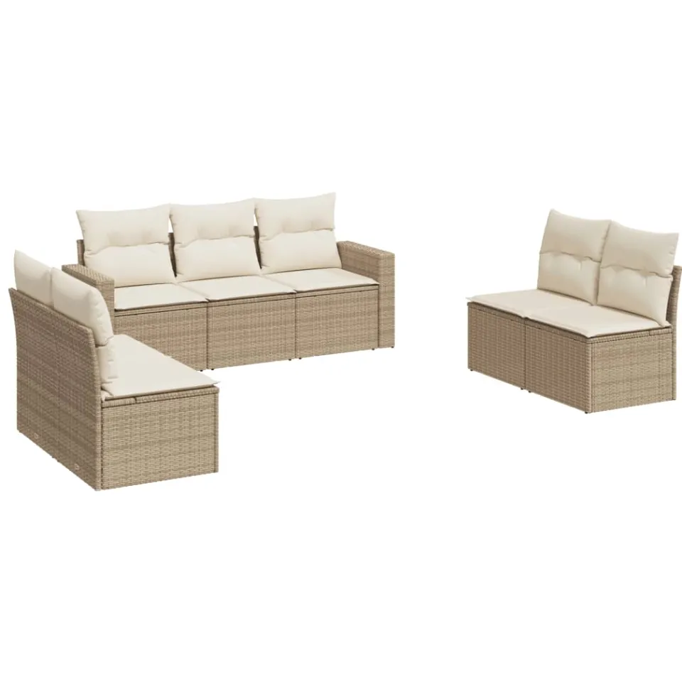 vidaXL 7-delige Loungeset met kussens poly rattan beige, foto 3