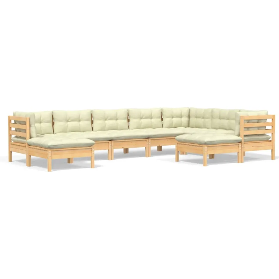 vidaXL 9-delige Loungeset met crèmekleurige kussens massief grenenhout