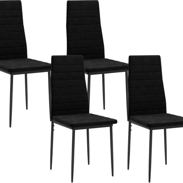 PRIMO HOME Prime Home Eetkamerstoelen - Eetkamerstoelen set van 4 - Keukenstoelen set 4 - Set van 4 stoelen - Rugleuning - Fluweellook - Zwart