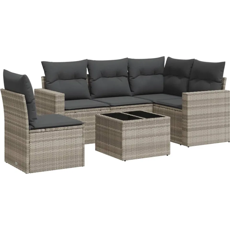 vidaXL 6-delige Loungeset met kussens poly rattan lichtgrijs grijs, foto 4