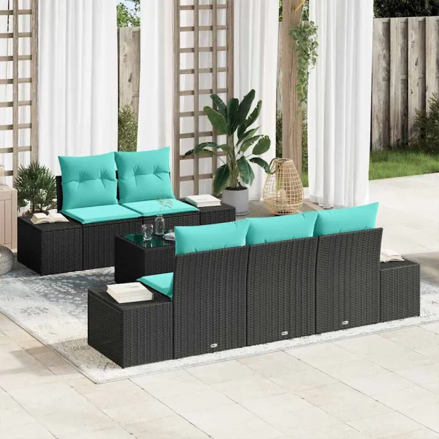 vidaXL Tuin Sofa Set 6 st Zwart en Turquoise poly rattan, foto 2