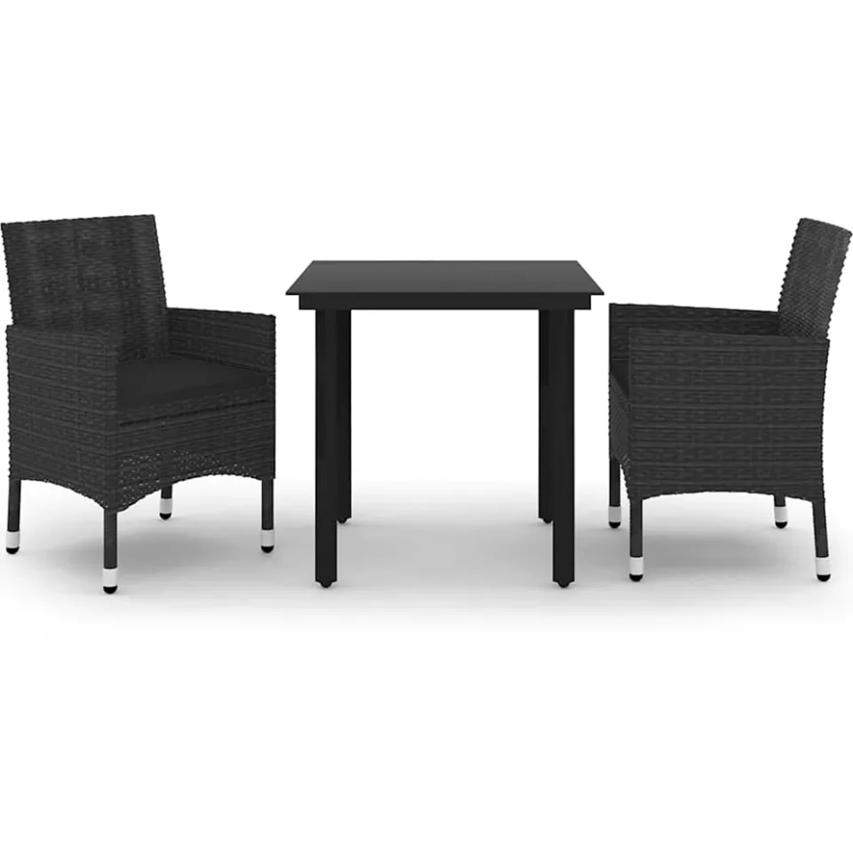 vidaXL 3-delige Tuinset met kussens poly rattan en glas zwart, foto 3