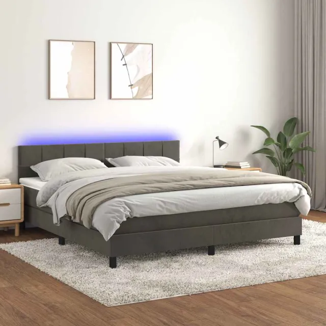 vidaXL Boxspring met matras en LED fluweel donkergrijs 160x200 cm grijs