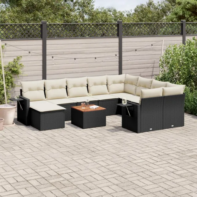 vidaXL 11-delige Loungeset met kussens poly rattan zwart, foto 2