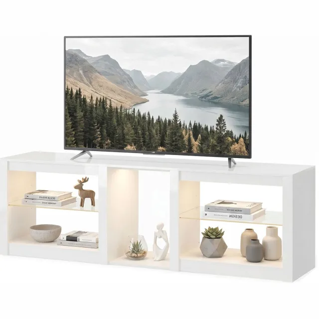 sogiol TV-meubel met RGB LED-verlichting - modern tv - meubel met verstelbare glazen planken - voor tv's tot 75 inch - wit