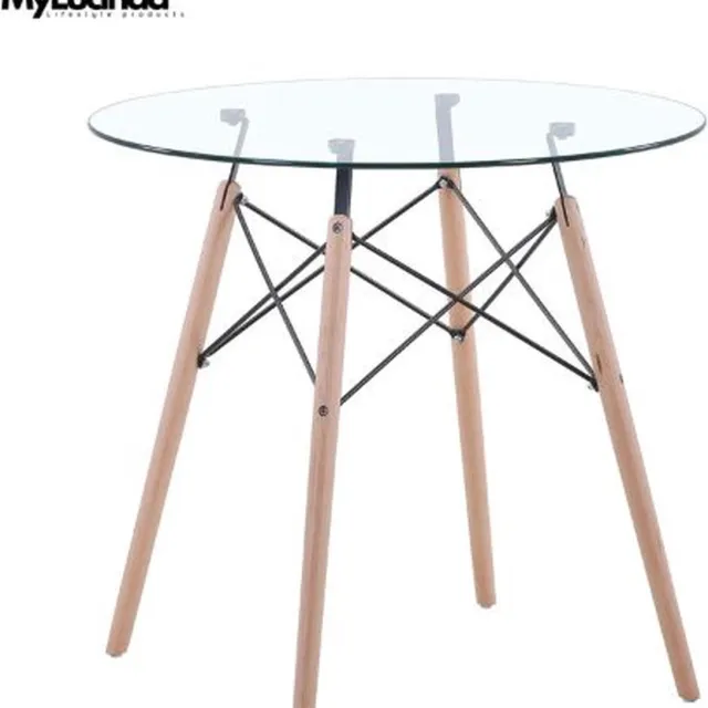 Mylucinda Ronde Eettafel van Transparant Gehard Glas - Houten Poten - Geschikt voor Keuken, Eetkamer & Restaurant - Ø80 cm