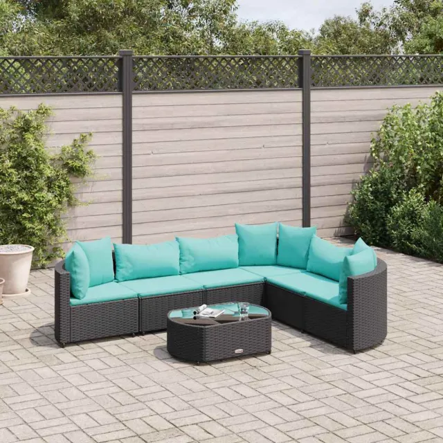 vidaXL 7-delige Loungeset met kussens poly rattan zwart, foto 2