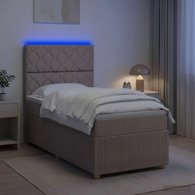 vidaXL LED Boxspring Bed met Matras Taupe 90 x 190 cm Stof