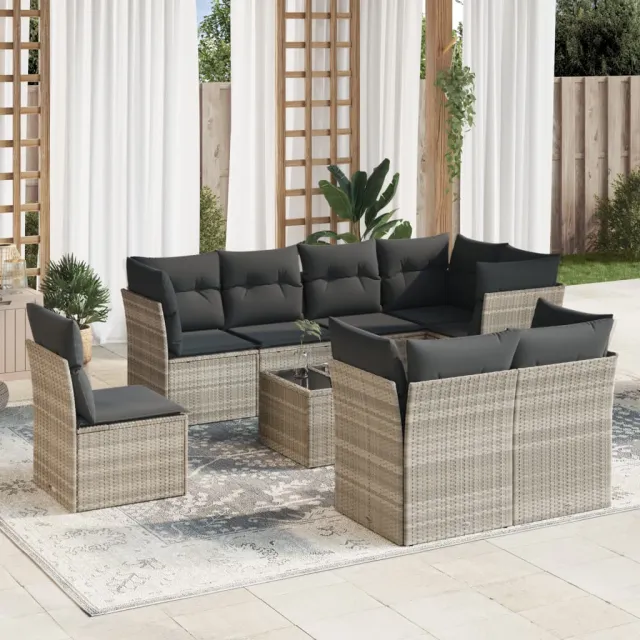vidaXL 9-delige Loungeset met kussens poly rattan lichtgrijs grijs, foto 2