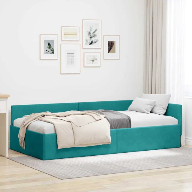 vidaXL Hoekbedframe Turquoise 100 x 200 cm fluweel