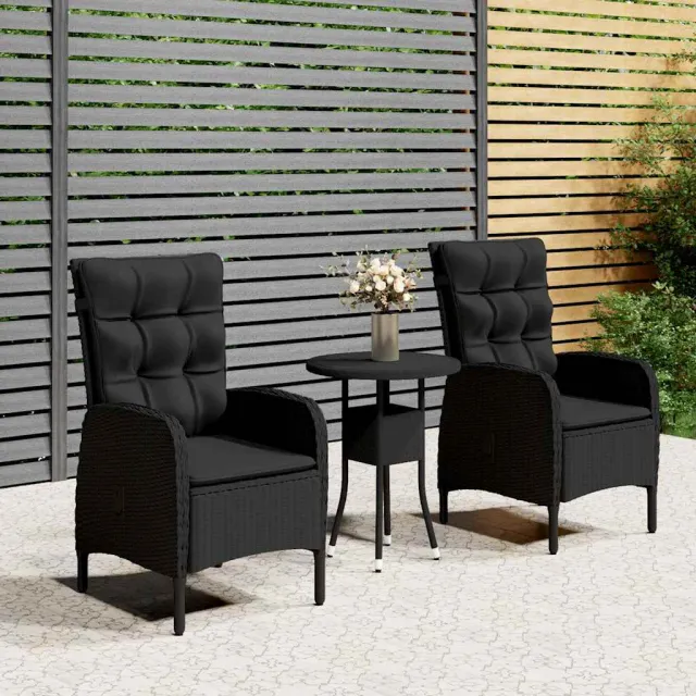 vidaXL 3-delige Bistroset poly rattan zwart, foto 2