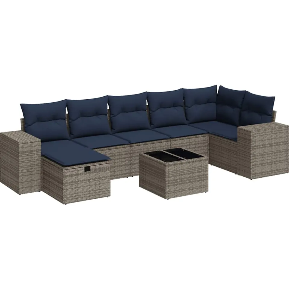vidaXL 8-delige Loungeset met kussens poly rattan grijs, foto 3