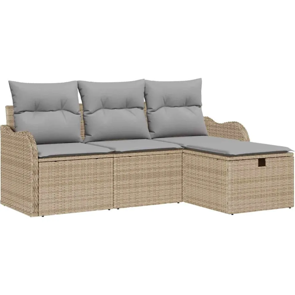 vidaXL Tuin Sofa Set 4 st Poly riet Lichtgrijs