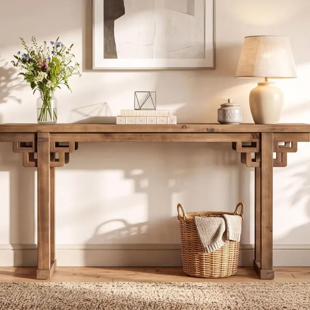 Tribesigns massief hout Consoletafe - Sidetable met stevige poten - Bruin - 160 x 30 x 85 cm - Console Tafel voor Hal, Woonkamer, Entree