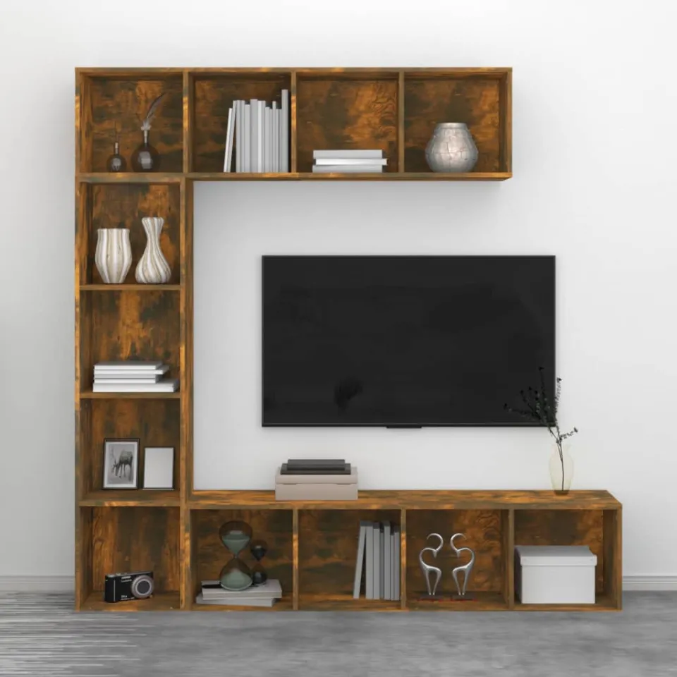 vidaXL 3-delige boekenkast- / tv-meubelset 180x30x180 cm gerookt eiken Bruin