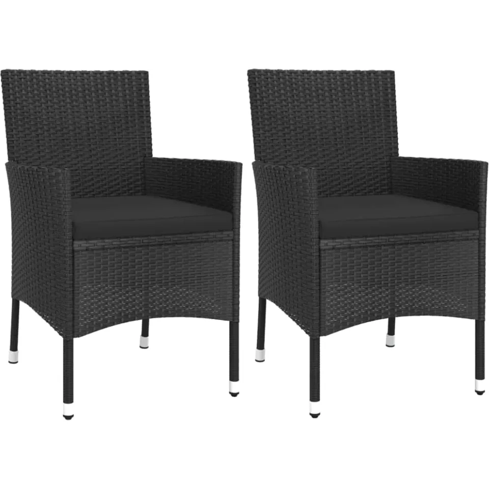 vidaXL 3-delige Bistroset met kussens poly rattan zwart
