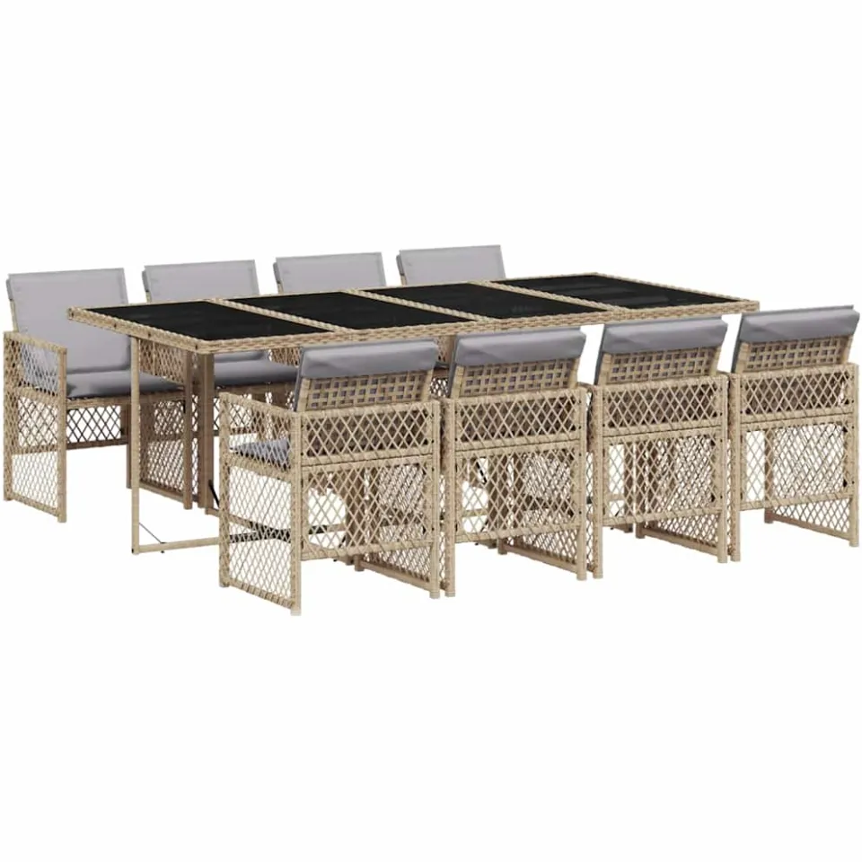 vidaXL 9-delige Tuinset met kussens poly rattan beige