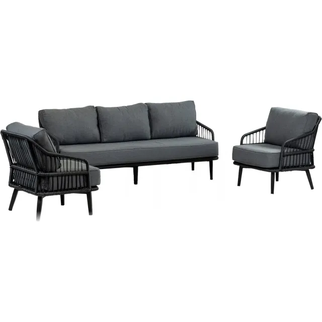 Normin Stoel-bank loungeset Isabel | 3-delig | 5 personen | Grey/Black | Rope & aluminium Black, Grey