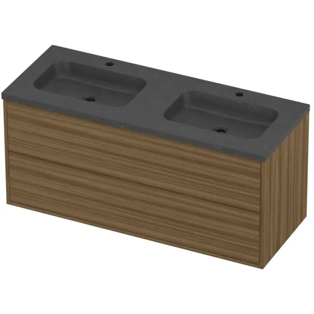 Proline Rollo Badmeubelset Hardsteen Elegant 2 Kraangaten 120x46x54 cm Blue Stone Caramel Walnut Houtlook