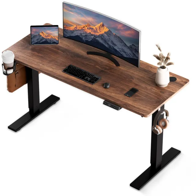HOMAVO Elektrisch Zit-Sta bureau 80 x 180 cm - In Hoogte Verstelbaar - Geheugenfunctie - Antibotsingssysteem - USB-A/USB-C – Houtkleur Walnootkleur