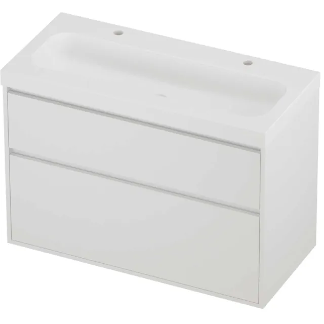 Proline Haga Badmeubelset Polystone Mezza 2 Kraangaten Greeploos 100x46x73 cm Mat Wit Mat White