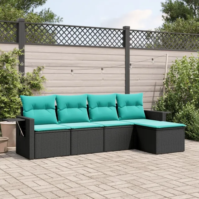 vidaXL 5-delige tuinbankset met kussens van zwart polyrotan, foto 2