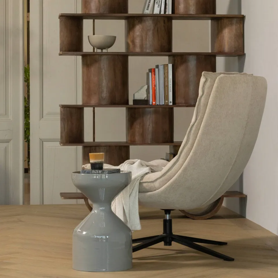 WOOOD Kube Draaifauteuil Met Hocker - Chenille stof - Naturel, foto 5