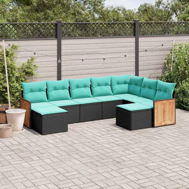 vidaXL 9-delige tuinbankset met kussens van zwart polyrotan, foto 2