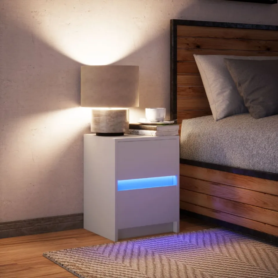 vidaXL Nachtkastje met LED-verlichting bewerkt hout wit, foto 4