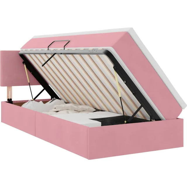 vidaXL LED Opslagbed met Matras Roze 90 x 200 cm Fluweel