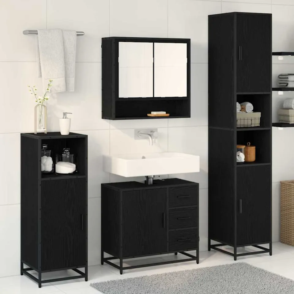 vidaXL Badkamermeubelset 4 st Zwart Eiken 35 x 37,5 x 188,5 cm, foto 3