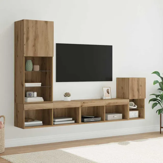 vidaXL TV Wandmeubels 4 st Artisan Eiken Bewerkt hout, foto 2
