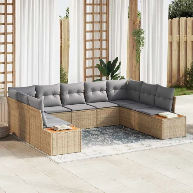 vidaXL Tuinbankenset 9 st Beige Poly riet, foto 2