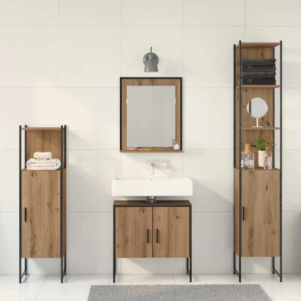 vidaXL Badkamermeubelset 4 st Bruin 33 x 33 x 185,5 cm Bewerkt hout, foto 3