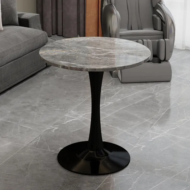REDOM Ronde Salontafel - Minimalistisch Ontwerp - Voor Woonkamer - Kunstmarmer - Zwart En Grijs Zwart + Grijs