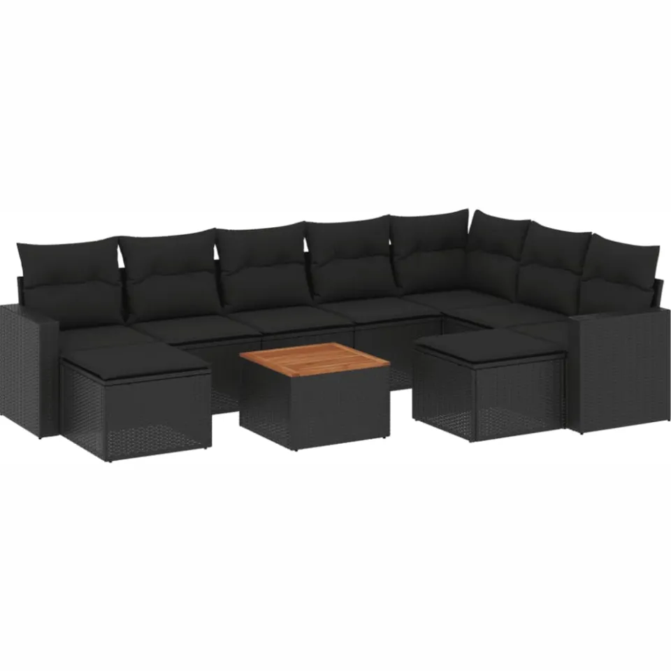 vidaXL 10-delige Loungeset met kussens poly rattan zwart, foto 3