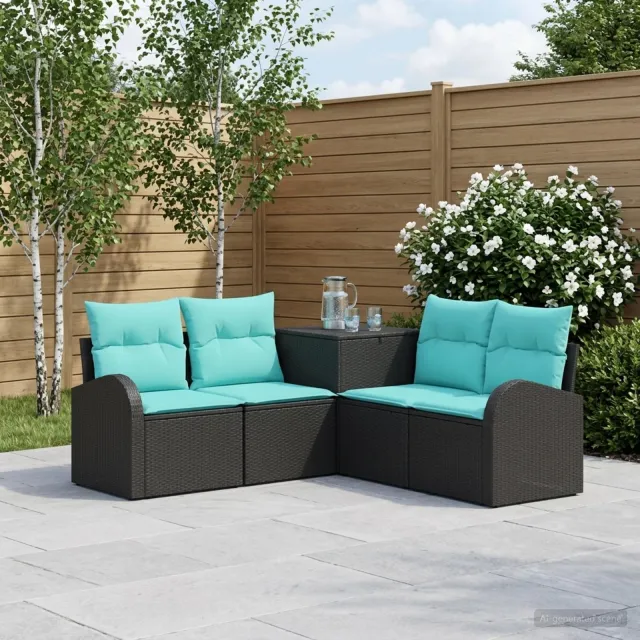 vidaXL Bankstel 5 st Zwart en Blauw 179 x 179 x 85 cm