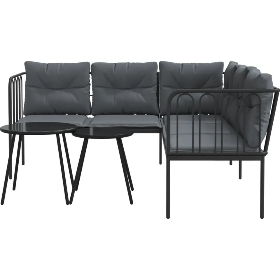 vidaXL Loungeset met kussens staal en textileen zwart, foto 4