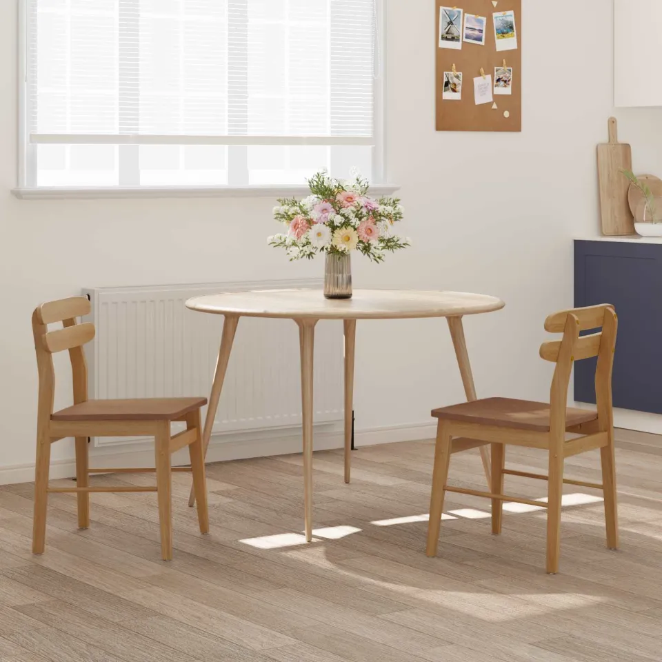 vidaXL Eetkamerstoel 2 st Massief Rubberhout Naturel, foto 3