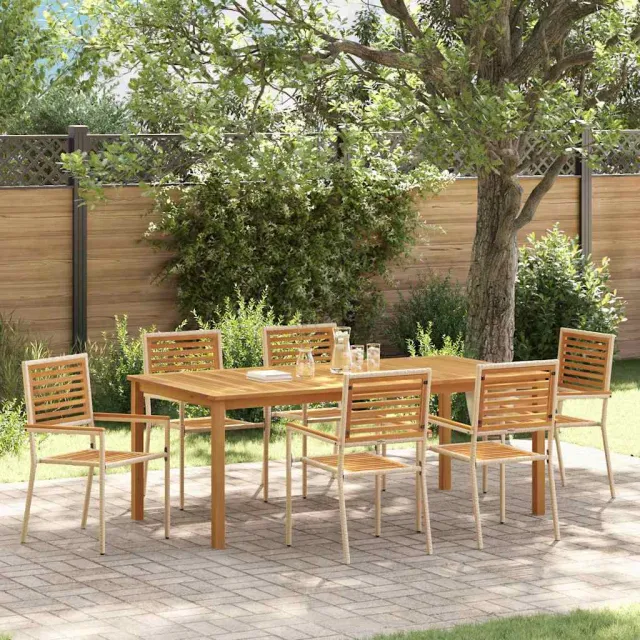 vidaXL Tuin eettafelset 7 st Beige Massief Acaciahout, foto 2