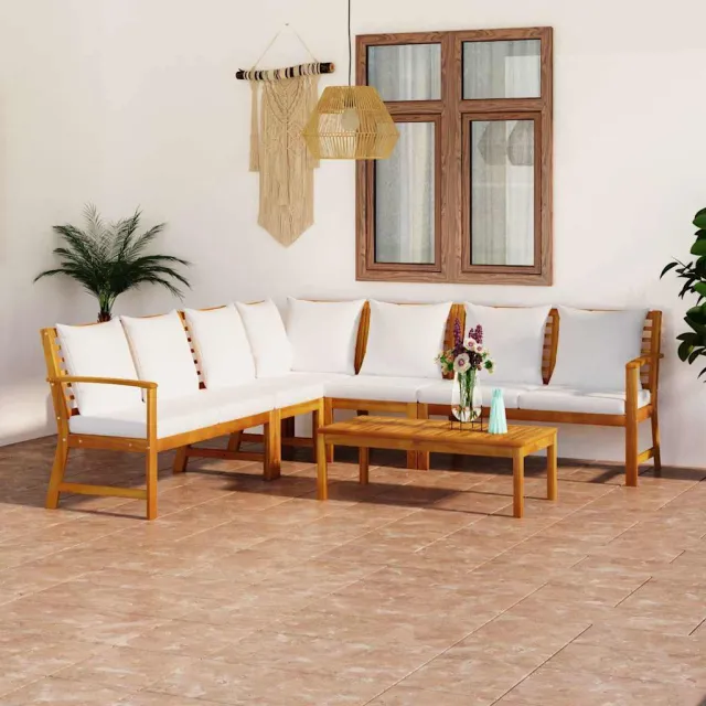 vidaXL 6-delige Loungeset met kussens massief acaciahout crème, foto 2