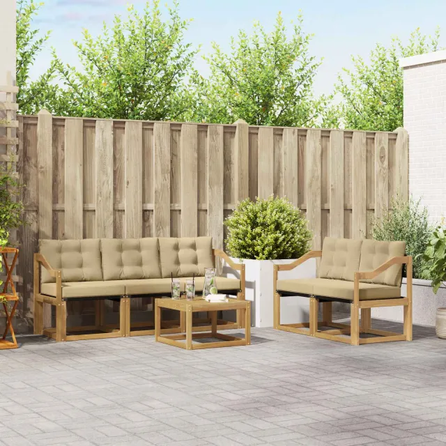 vidaXL Buiten bankenset 6 st 5-zits Wit en Beige